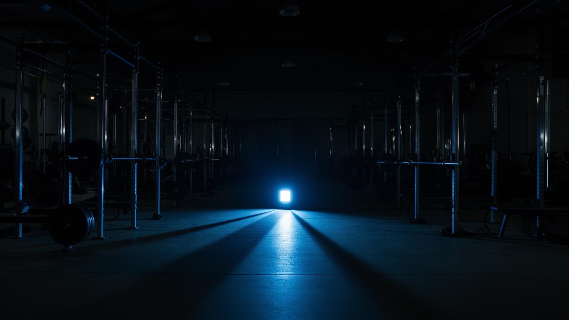 Dark gym lit by a single PumpLamp